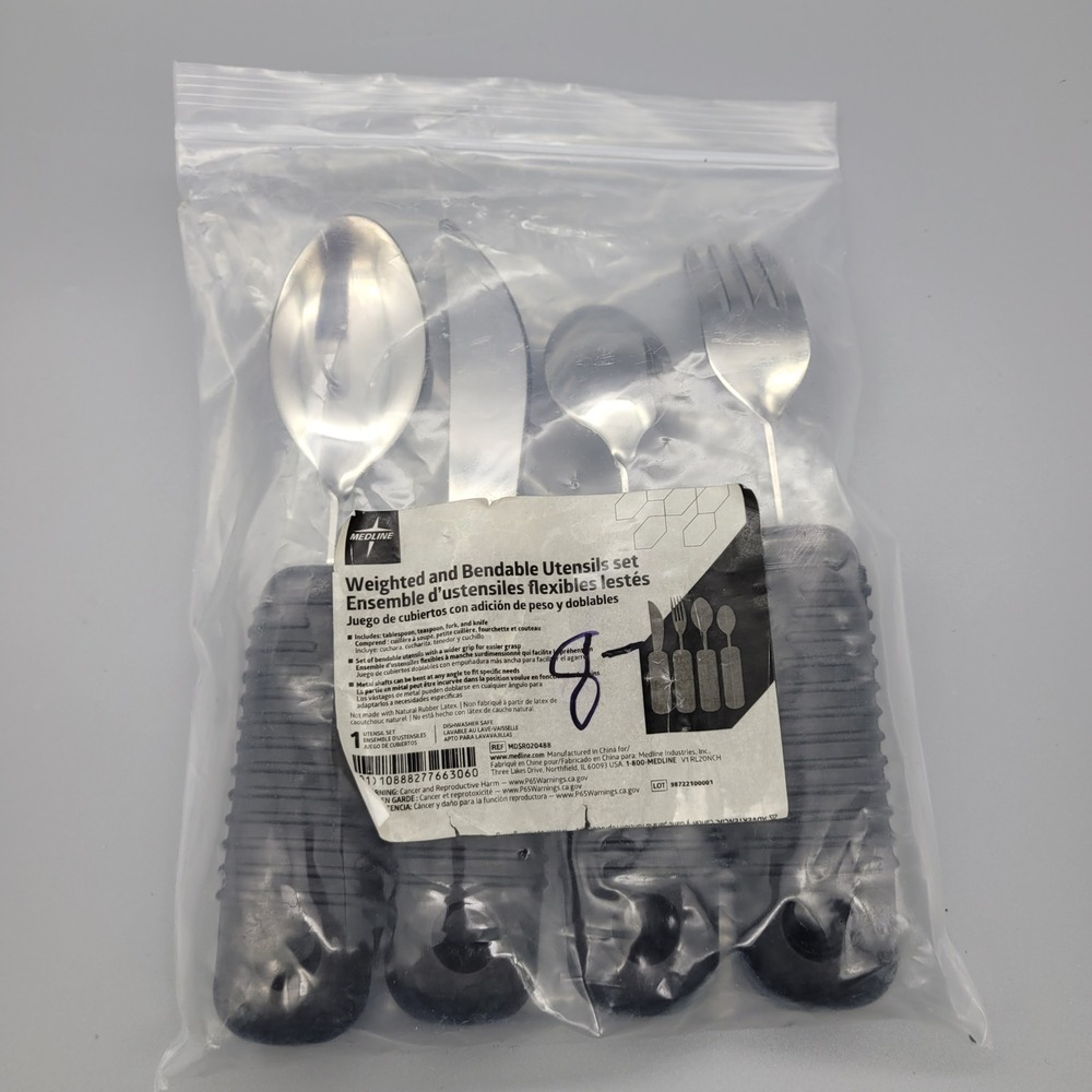 NEW Medline Adaptive Weighted and Bendable‎ Utensils Set 4 pc Large Handles